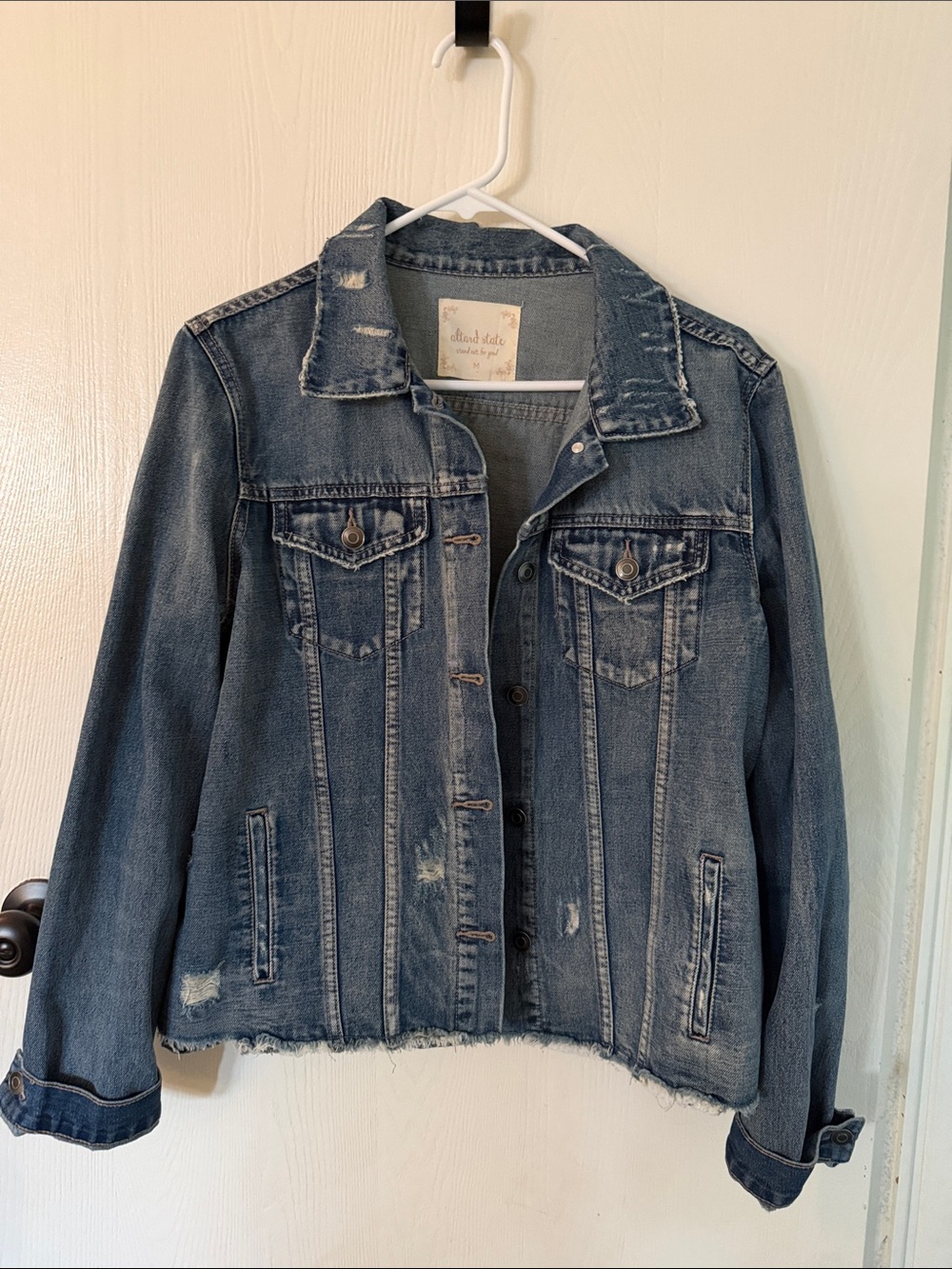 Altar'd State Washed Blue Distressed Denim Jacket